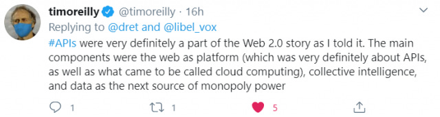 Picture of Tim O'Reilly tweet clarifying Web 2.0. 